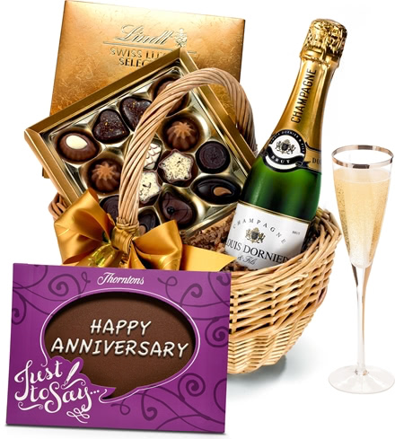 Anniversary & Wedding Wine & Chocolates Gift Basket With Champagne